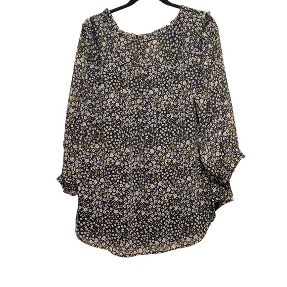 LOFT Womens Plus Size 20 Black Floral Chiffon Blouse Whimsigoth Fairy - Picture 4 of 9